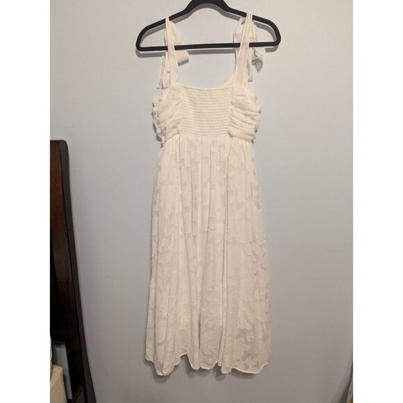 Lulus Womens Med Sleeveless Midi White Floral A-line Wedding Party Summer Dress - Picture 8 of 14